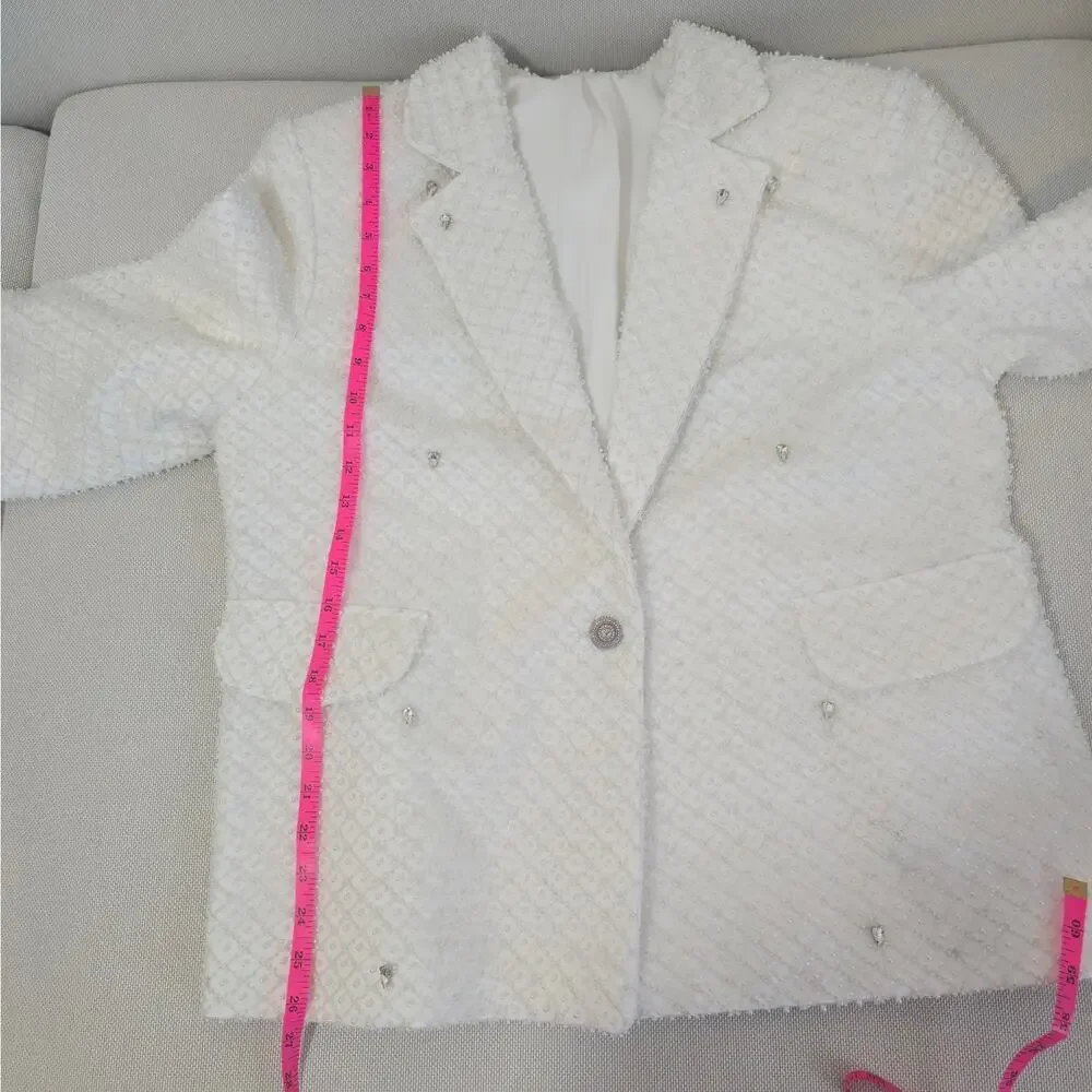 Morphine Fashion Pearl Crystal White Bridal Blazer Jacket XL NWT - Picture 8 of 11